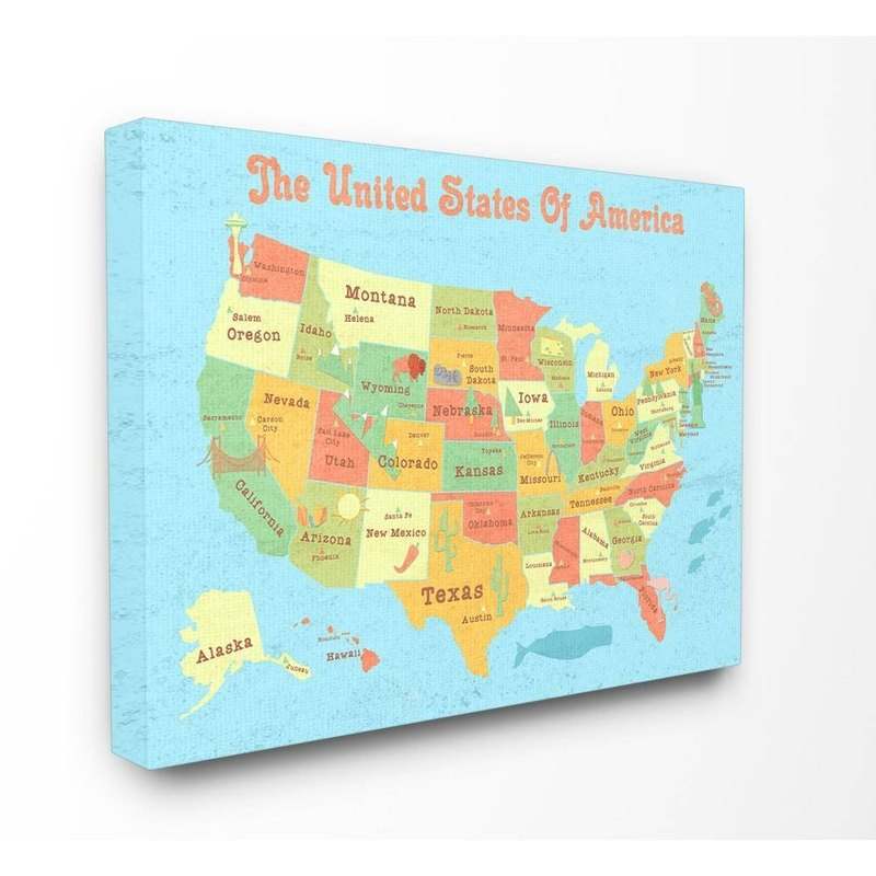 16"x1.5"x20" United States of America Usa Kids' Map Stretched Canvas Wall Art - Stupell Industries - Kidsy