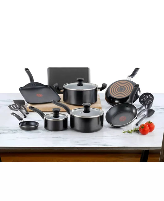 T-Fal Culinaire 16-Piece Nonstick Aluminum Cookware Set (Black)