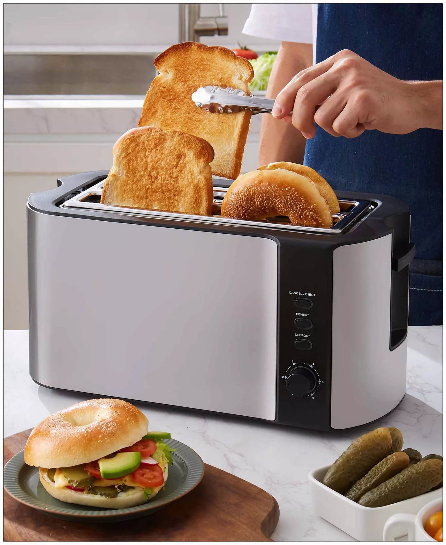 New Elite Cuisine 4-Slice Stainless Steel Long Slot Toaster