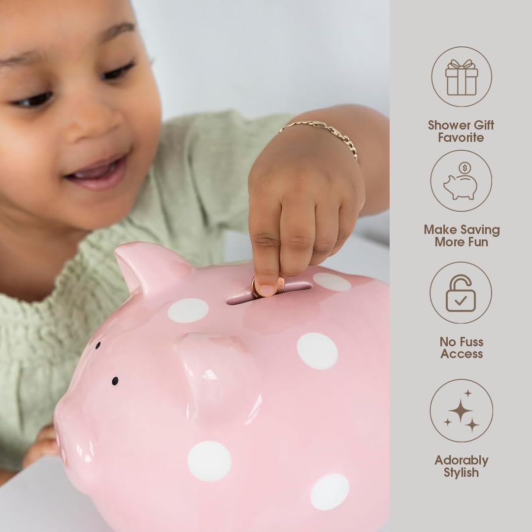 New Pearhead Large Ceramic Piggy Bank (Pink Polka Dots)