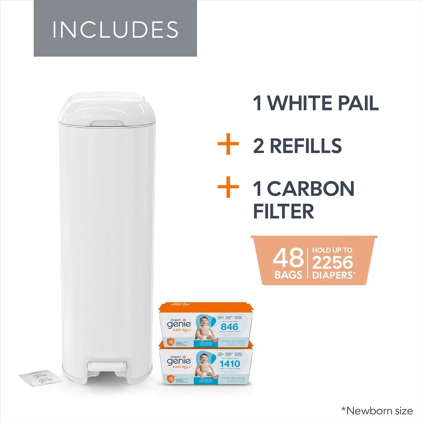 New Diaper Genie Platinum Pail Gift Set + Refills (White)