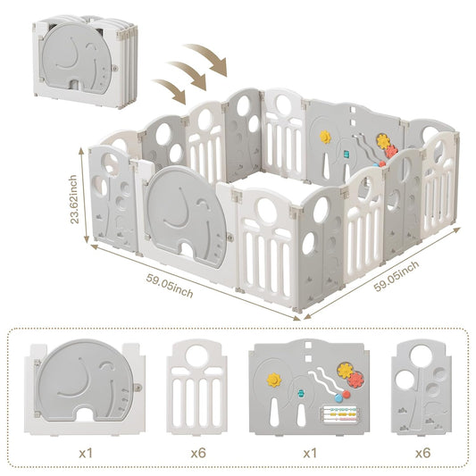 LulliSpace Baby Playpen for Kids and Toddlers (White, 14 Panels, L59.05 x W59.05 x H23.62)