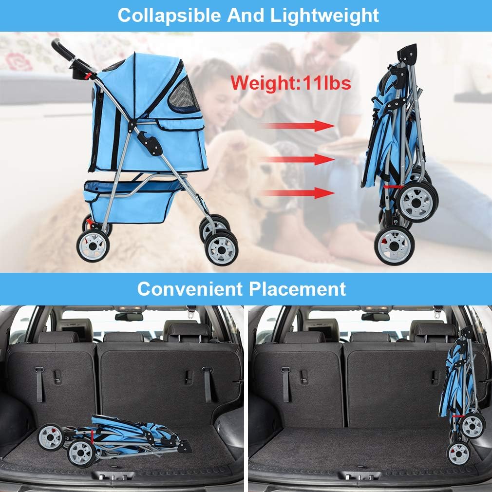 New BestPet Folding Pet Stroller Travel Carrier (Blue)