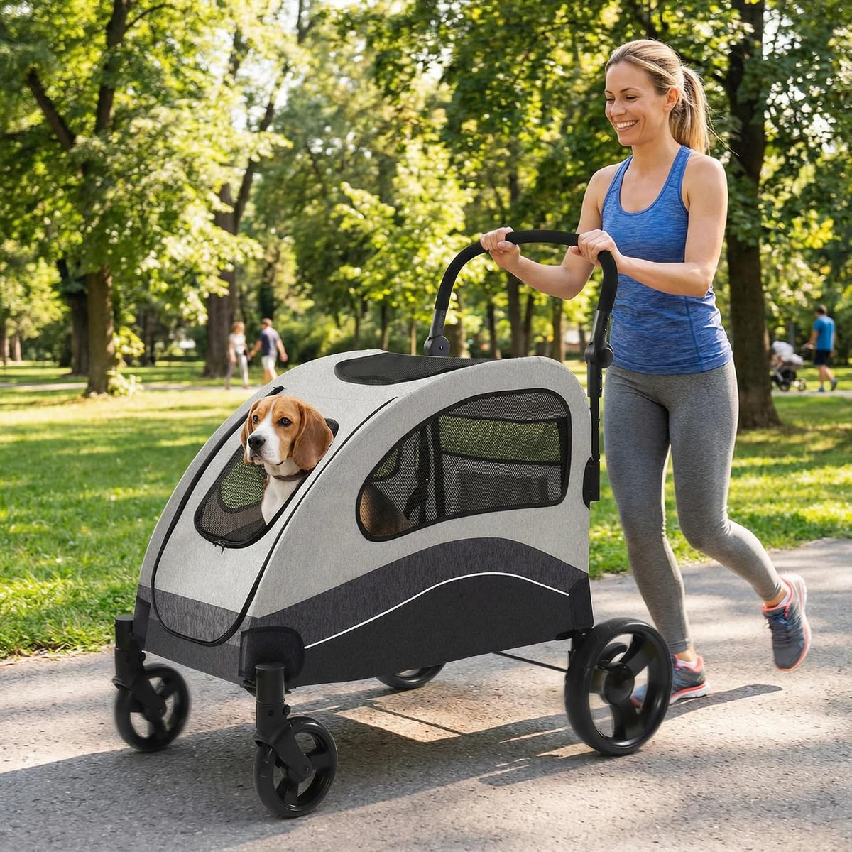 Garvee Extra Large Foldable Dog Stroller with Shock Absorption (Black)