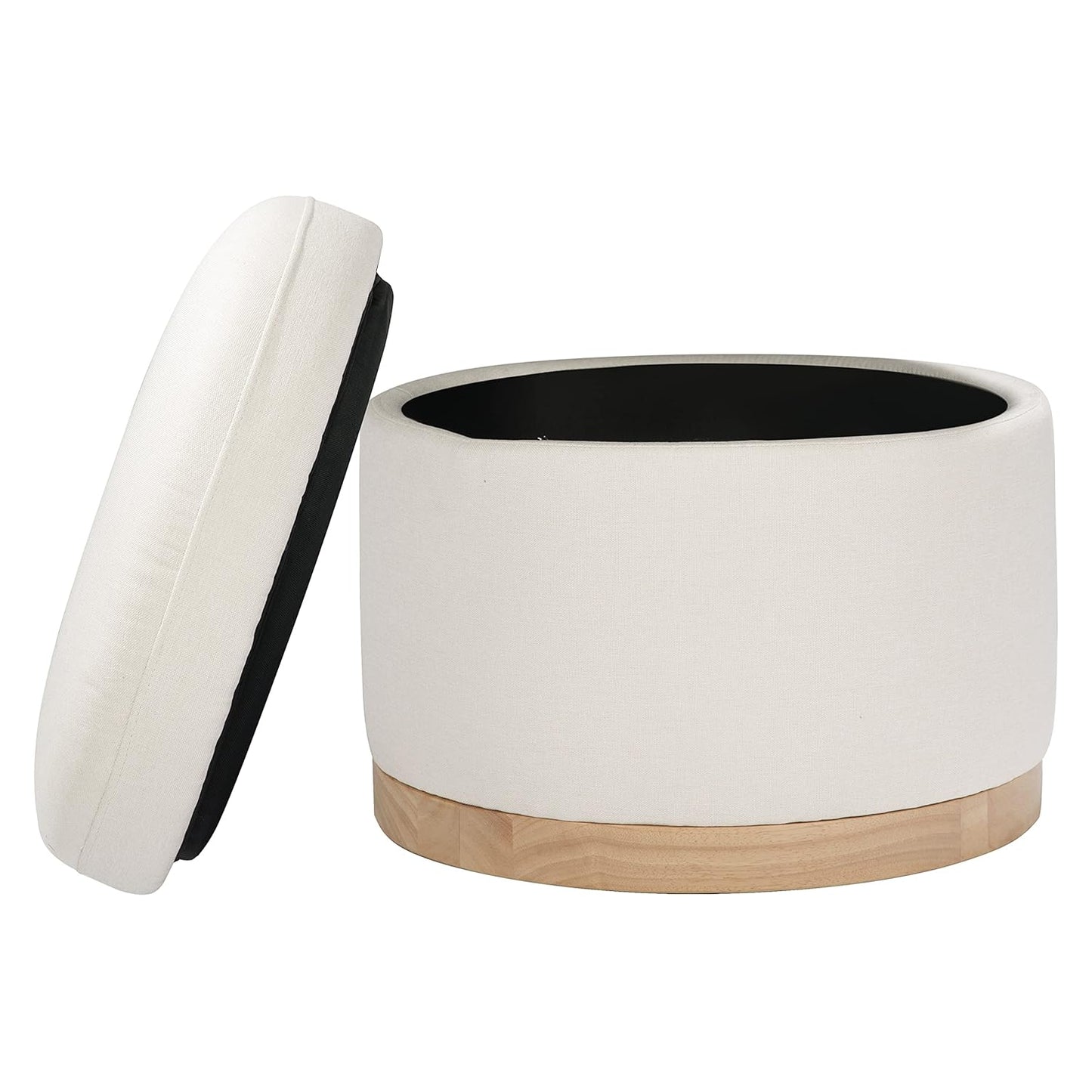 Babyletto Naka Storage Ottoman in Performance Cream Eco-Weave with Light Wood Base (Performance Cream)