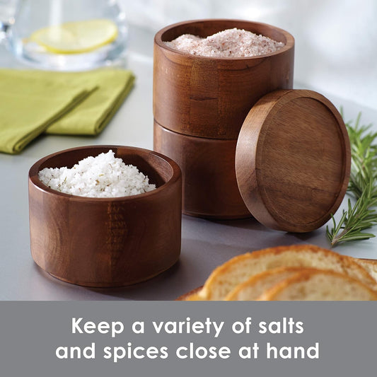 New Rachael Ray Pantryware 3-Piece Stacking Wood Salt Cellar Set (Brown)