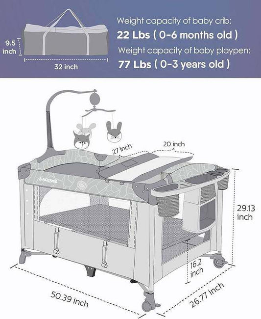 ADOVEL Baby Bassinet Pack and Play with Changer (Grey) - Kidsy