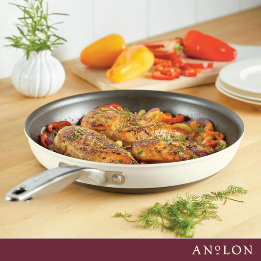Anolon Achieve Hard Anodized Nonstick 12 - Inch Frying Pan (Cream) - Kidsy