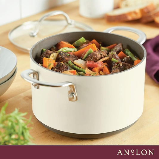Anolon Achieve Hard Anodized Nonstick Saucepot with Lid, 4 Quart (Cream) - Kidsy