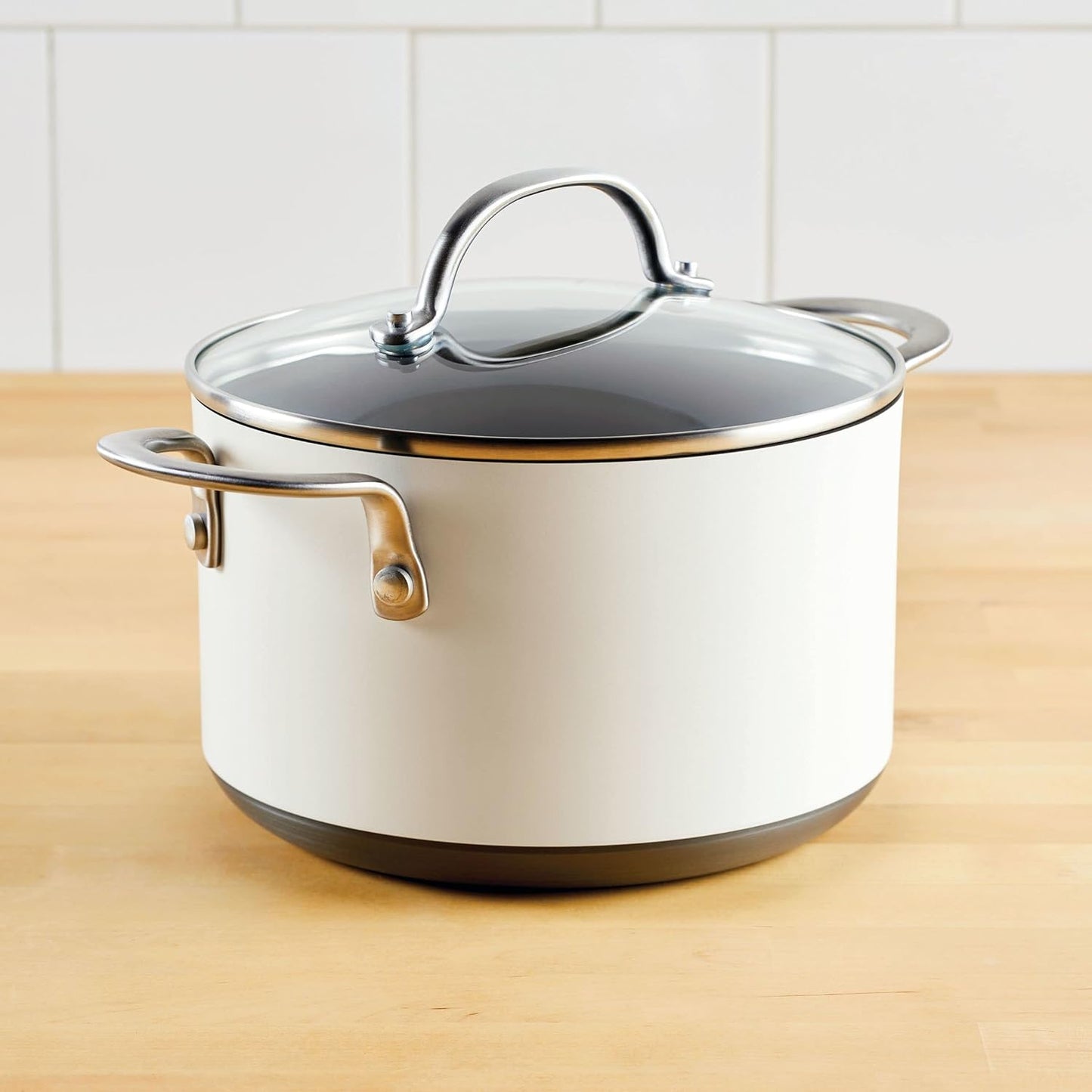 Anolon Achieve Hard Anodized Nonstick Saucepot with Lid, 4 Quart (Cream) - Kidsy