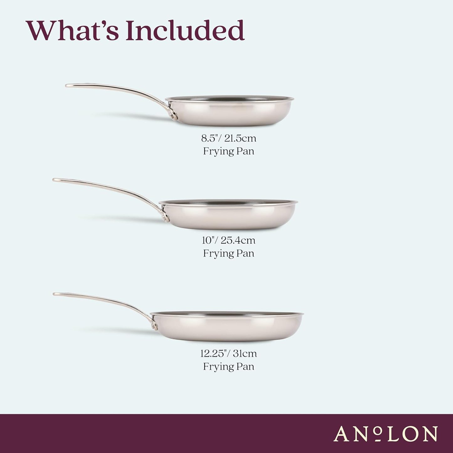 Anolon EverLast Ceramic Nonstick Frypan Set, 3 - Piece (Stainless Steel) - Kidsy