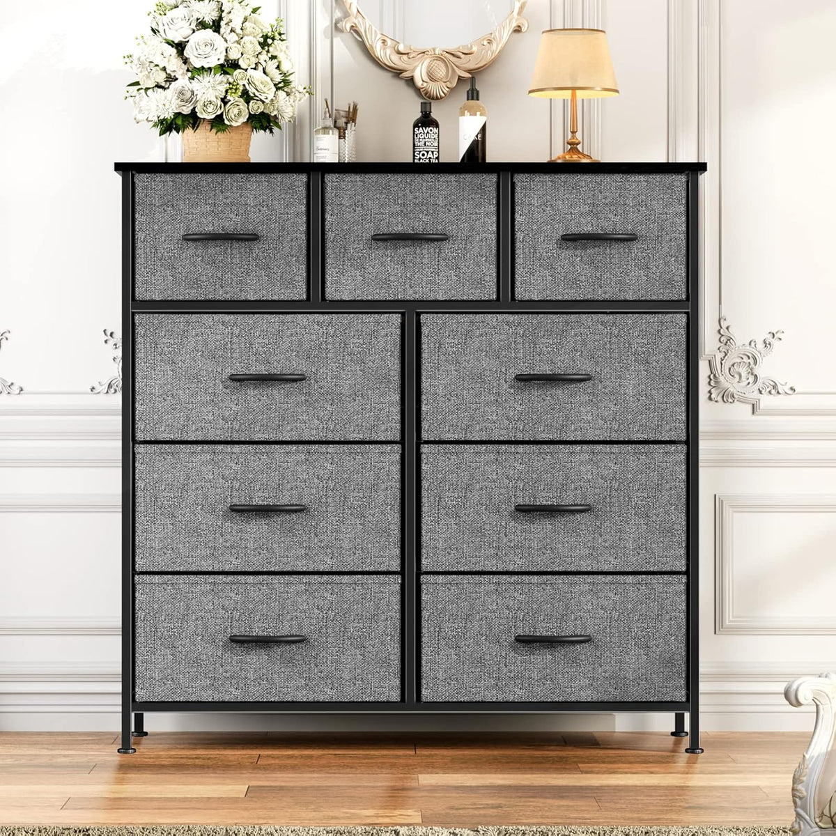 Atilioo Dresser for Bedroom with 9 Drawers Anti - Tip Fabric Storage Tower (Grey) - Kidsy