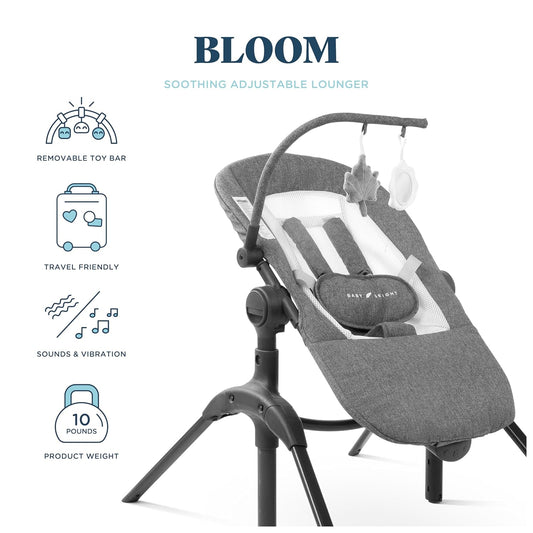 Baby Delight Bloom Baby Seat & Lounger with Sounds & Vibrations (Charcoal Tweed) - Kidsy