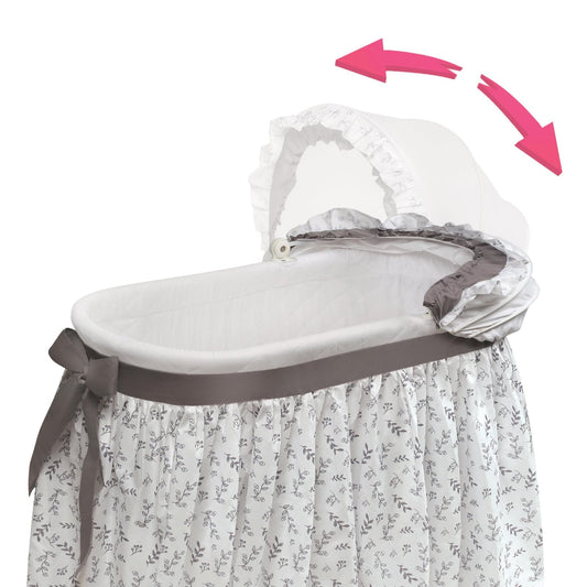 Badger Basket Wishes Oval Baby Bassinet - Full Length Skirt (Gray/Leaf) - Kidsy
