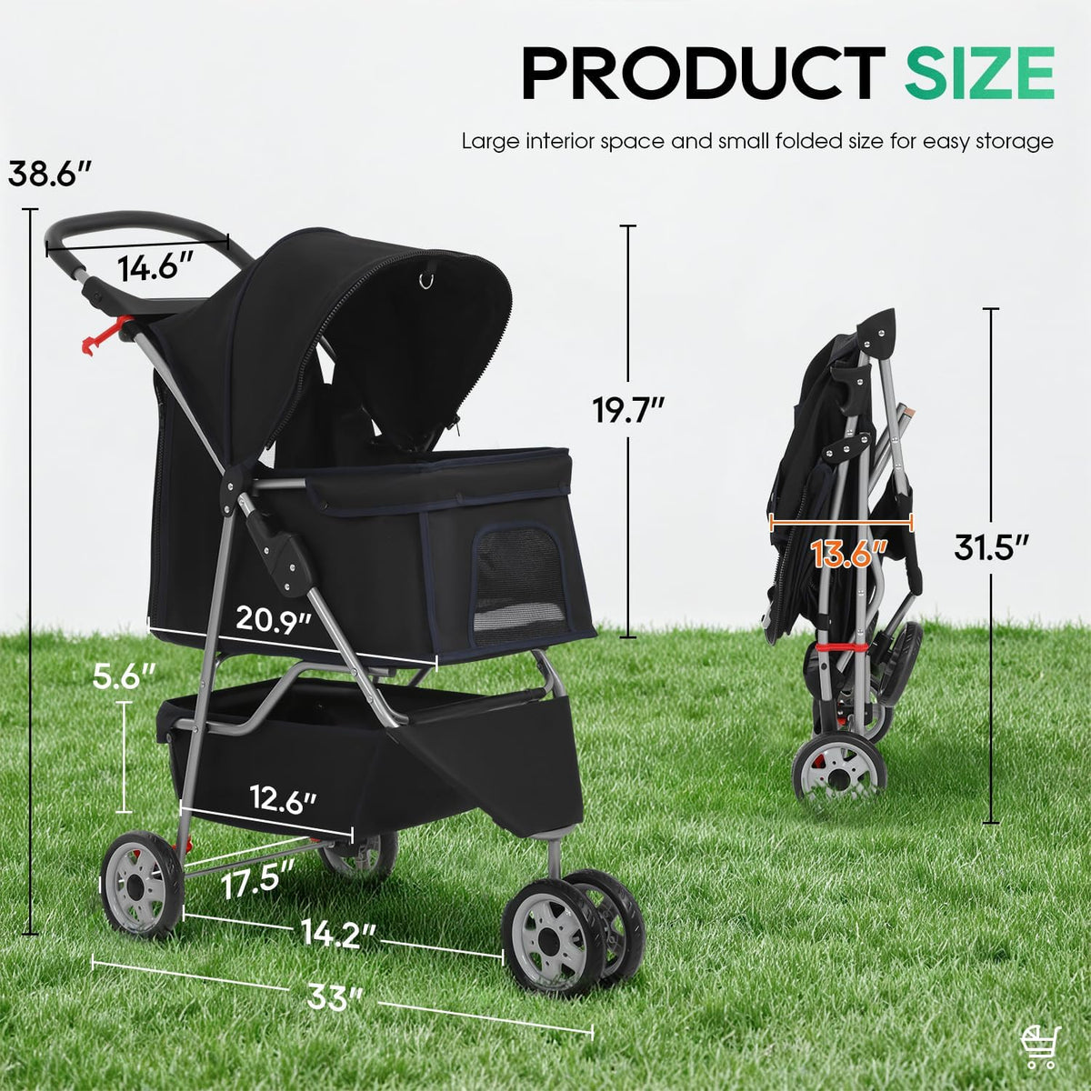 BestPet 3 - Wheel Pet Stroller Dog and Cat Stroller (Black) - Kidsy