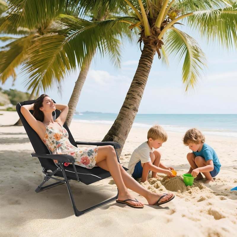 CheerAmenit Folding Chaise Lounge Recliner (Black) - Kidsy