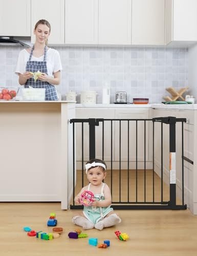 COMOMY 30" Auto - Close Baby Gate, 29.5–43.3" Wide (Black) - Kidsy