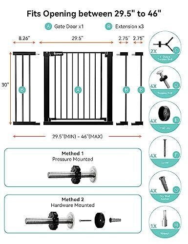 COMOMY 91.5cm Extra Tall Baby Gate for Stairs Doorways, Fits Openings 75 - 124cm Wide - Kidsy