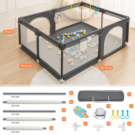 COMOMY Extra Large Baby Playpen 79"x71" with Mesh Sides (Dark Grey) - Kidsy