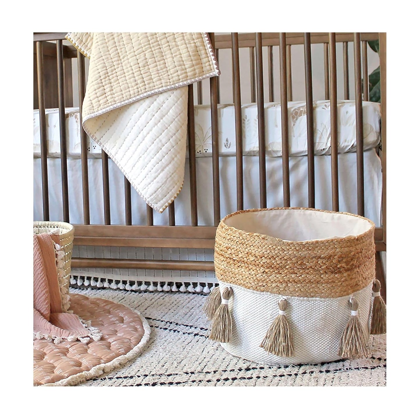 Crane Baby Boho Safari Nursery Storage Bin – 13 × 12 Inch (Beige) - Kidsy