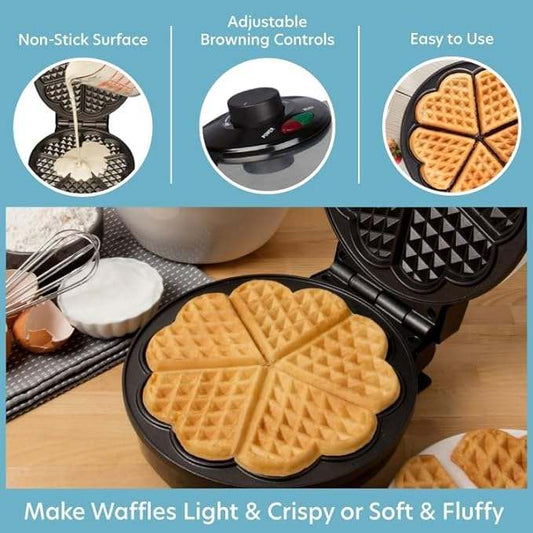 CucinaPro Heart Waffle Maker, 5 - Slice Adjustable Temp (Silver) - Kidsy