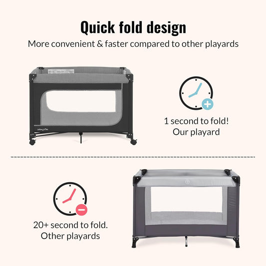 Dream On Me EZGo Portable Playard with Carry Bag (Black & White) - Kidsy