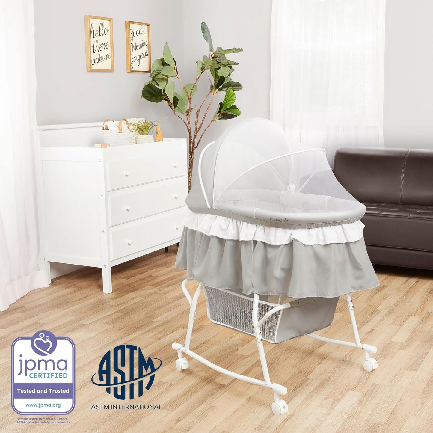 Dream On Me Lacy Portable 2 - in - 1 Bassinet & Cradle (White) - Kidsy