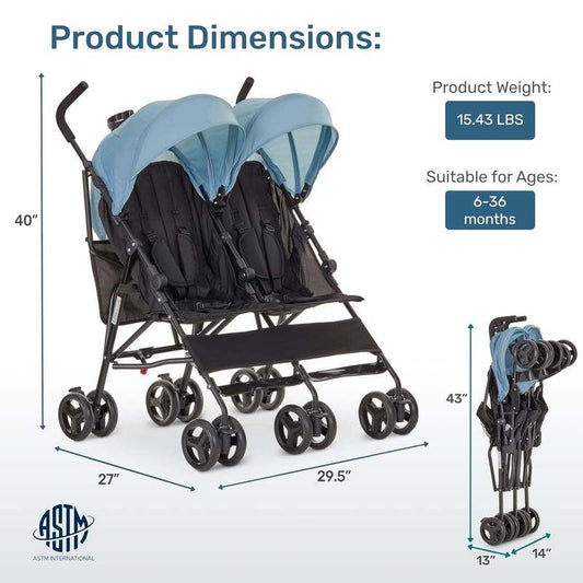 Dream on Me Twin Venture Umbrella Stroller (Light Blue) - Kidsy