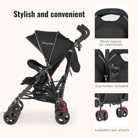 Dream On Me Volgo Twin Umbrella Stroller (Black) - Kidsy