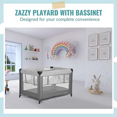 Dream On Me Zazzy Portable Playard with Bassinet (Grey) - Kidsy
