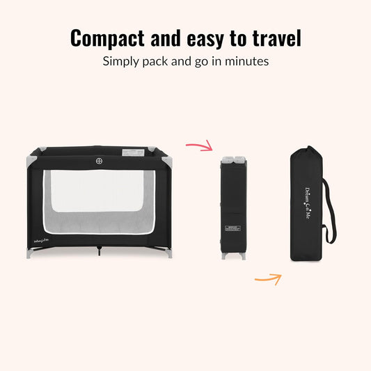 Dream On Me Zoom Portable Playard with Padded Mat (Black) - Kidsy