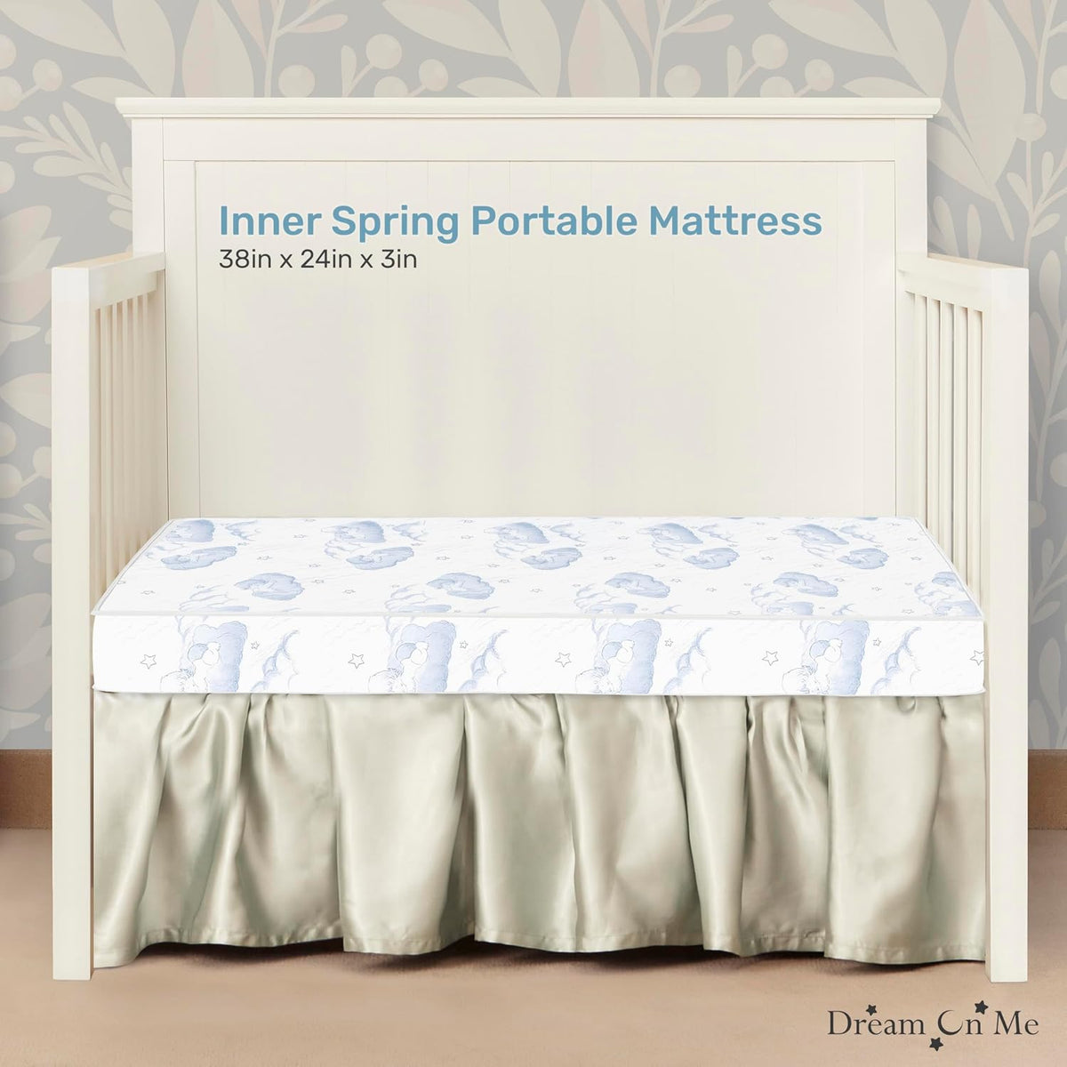 Dream On Me5" Spring Coil Portable Crib Mattress (White/Blue) - Kidsy