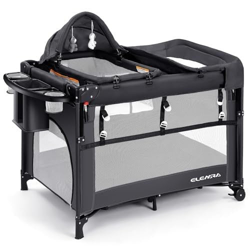ELEMARA Pack ‘n Play – 5 - in - 1 Foldable Bassinet & Playpen (Gray) - Kidsy