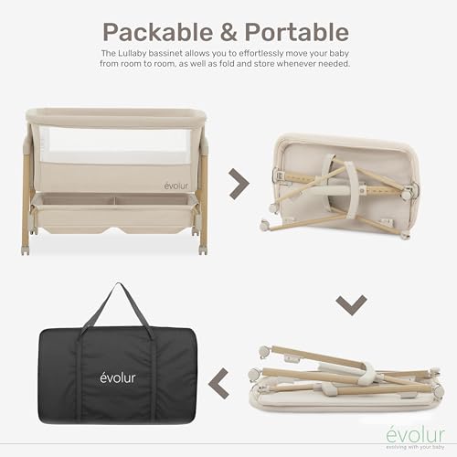 Evolur Lullaby Portable Bassinet with Wheels (Beige) - Kidsy