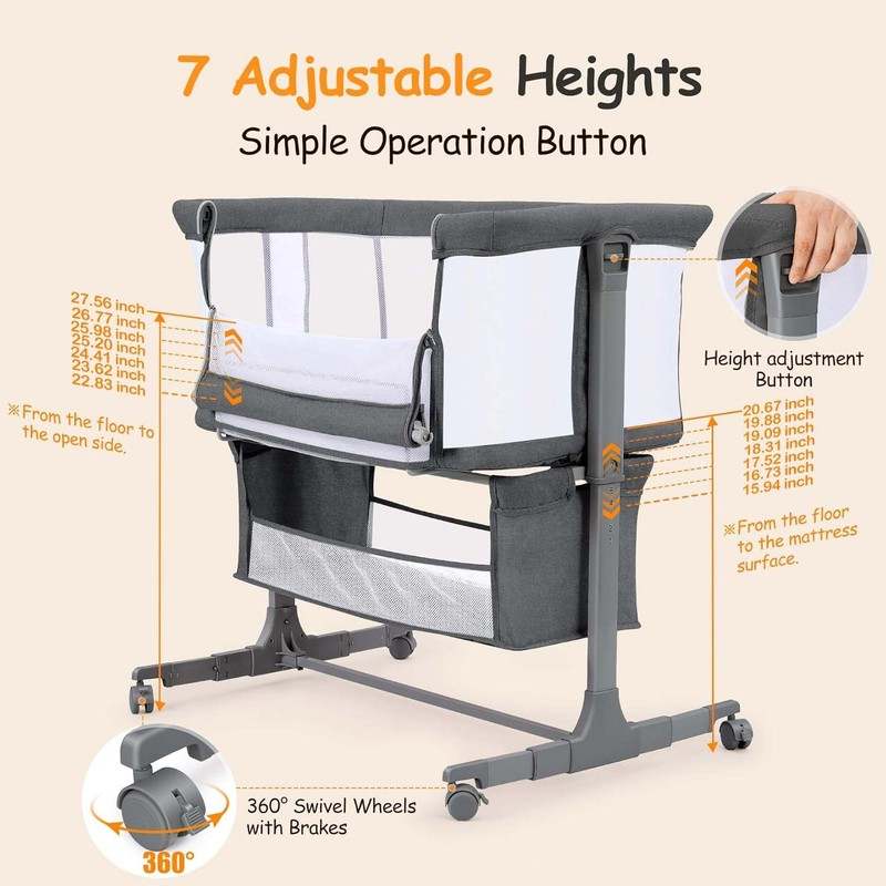 Ezebaby Bedside Bassinet Sleeper (Deep Gray) - Kidsy