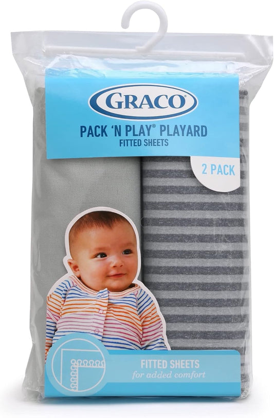 Graco Pack ‘n Play Playard Fitted Sheets (Stripes and Grey) - Kidsy