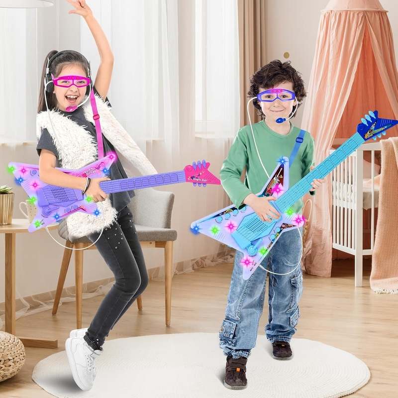 Guitar and Microphone Play Set with Glasses (Red) - Kidsy