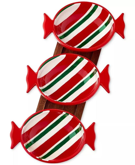 Holiday Lane Candy Bowls with Wood Tray, Set of 3 - Kidsy