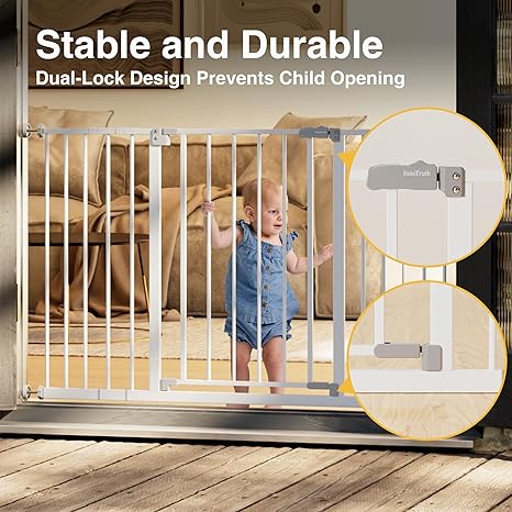 InnoTruth Baby Gate + 28.9–49" Walk - Thru, 30" Tall (White) - Kidsy