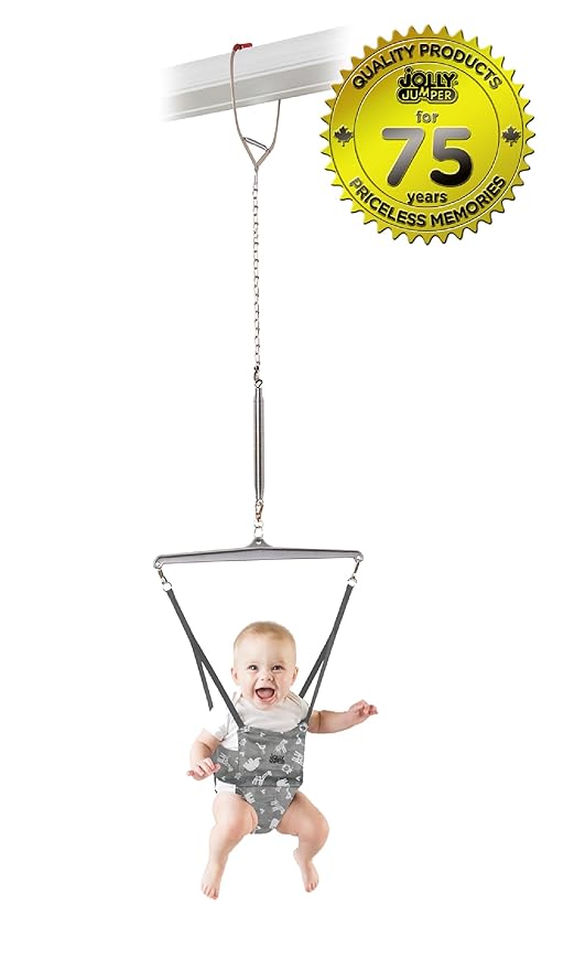 Jolly Jumper Original Baby Exerciser (Grey Safari Saddle) - Kidsy