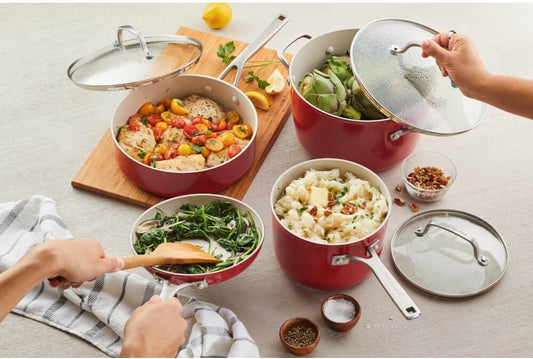 KitchenAid 84845 10 - Pc. Hard Anodized Nonstick Ceramic Cookware Set (Empire Red) - Kidsy