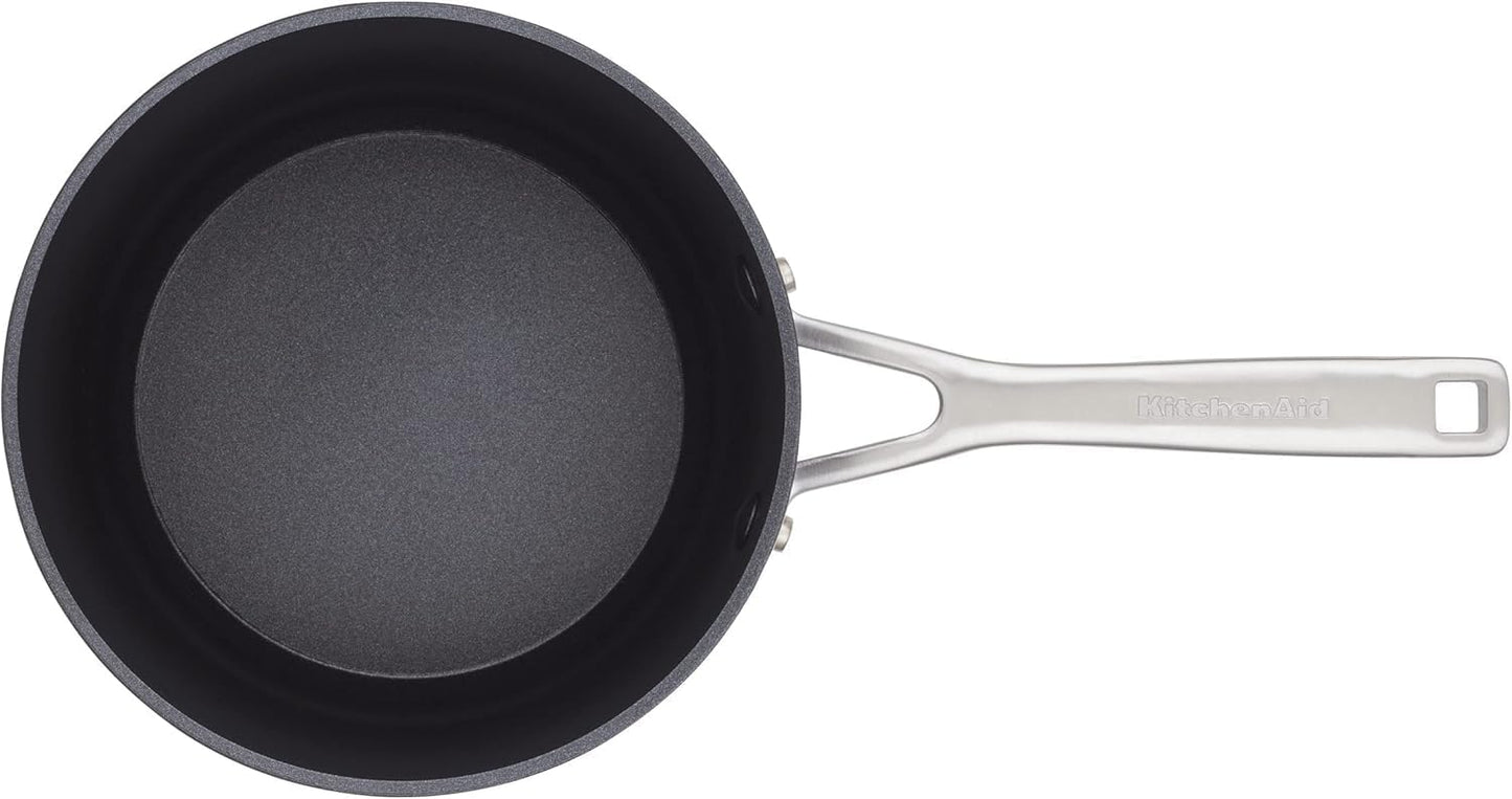 KitchenAid Hard Anodized Induction Nonstick Sauce Pan/Saucepan with Lid, 3 Quart (Matte Black) - Kidsy