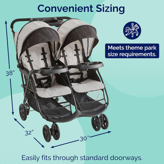 Kolcraft Cloud Plus Lightweight Double Stroller Side-by-Side for Infant Toddler (Slate Gray) - Kidsy