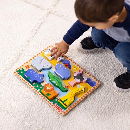 Melissa & Doug Safari Wooden Chunky Puzzle 8 - Piece Learning Toy - Kidsy