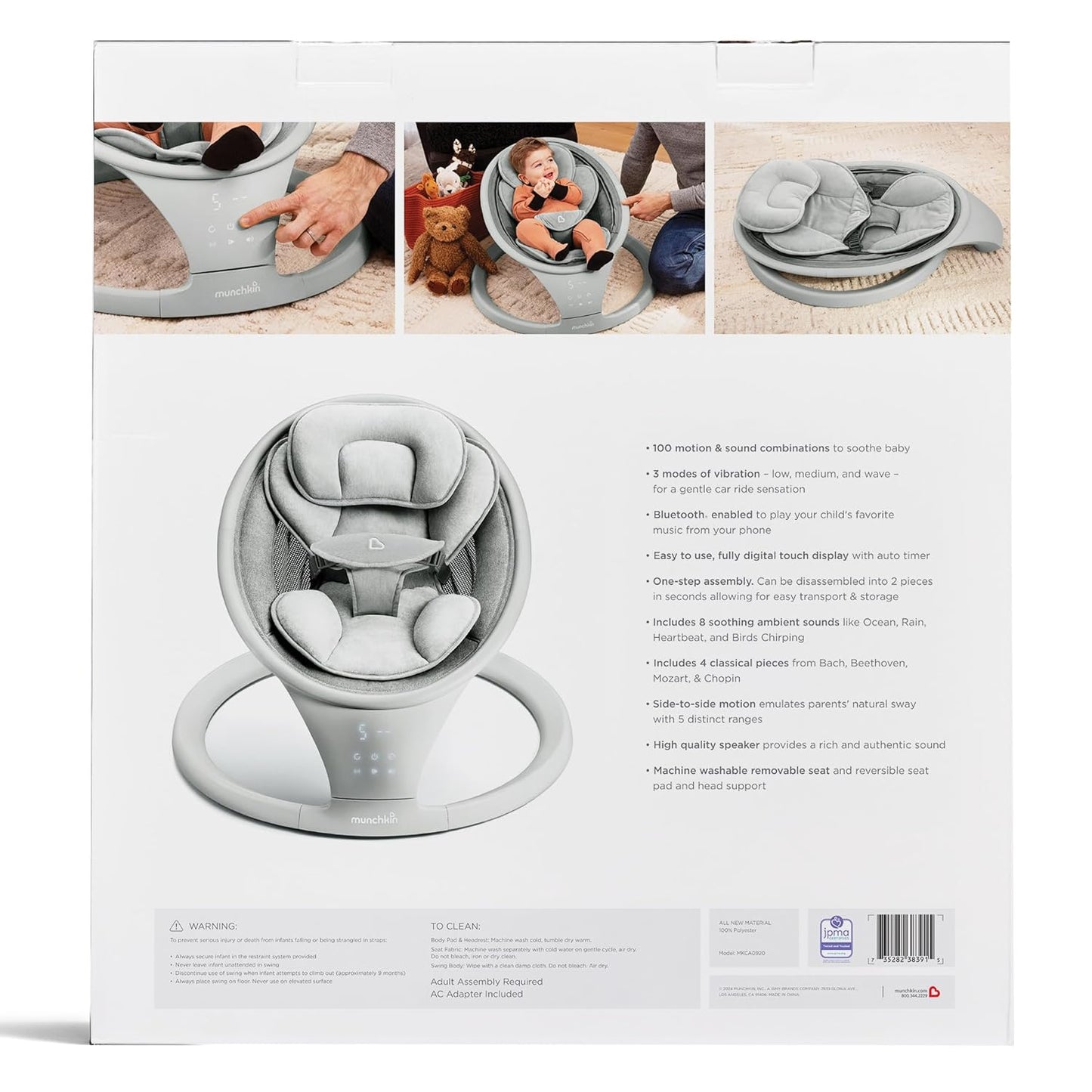 Munchkin Electric Baby Swing with Vibration Portable Swing (Light Grey) - Kidsy