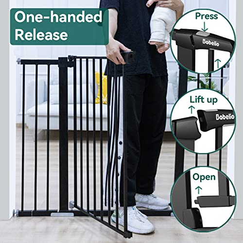 New BABELIO 36 Inch Tall Metal Baby Gate, 29 - 48" Auto Close Pressure (Black) - Kidsy