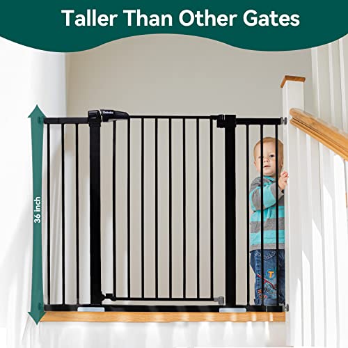 New BABELIO 36 Inch Tall Metal Baby Gate, 29 - 48" Auto Close Pressure (Black) - Kidsy