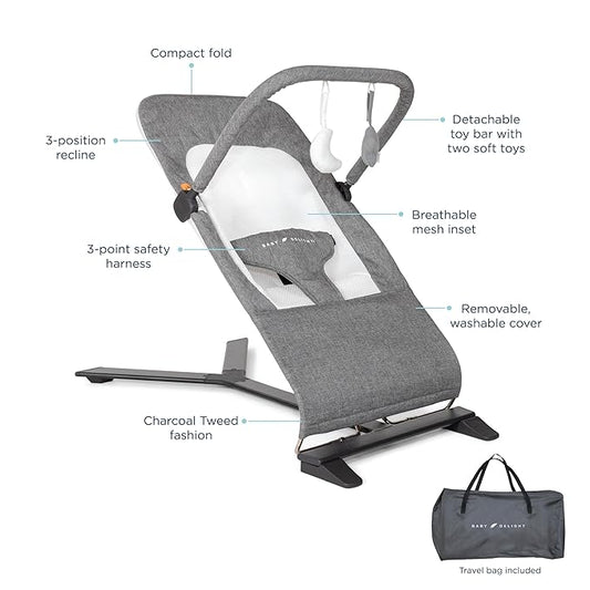 New Baby Delight Alpine Deluxe Portable Bouncer (Charcoal Tweed) - Kidsy