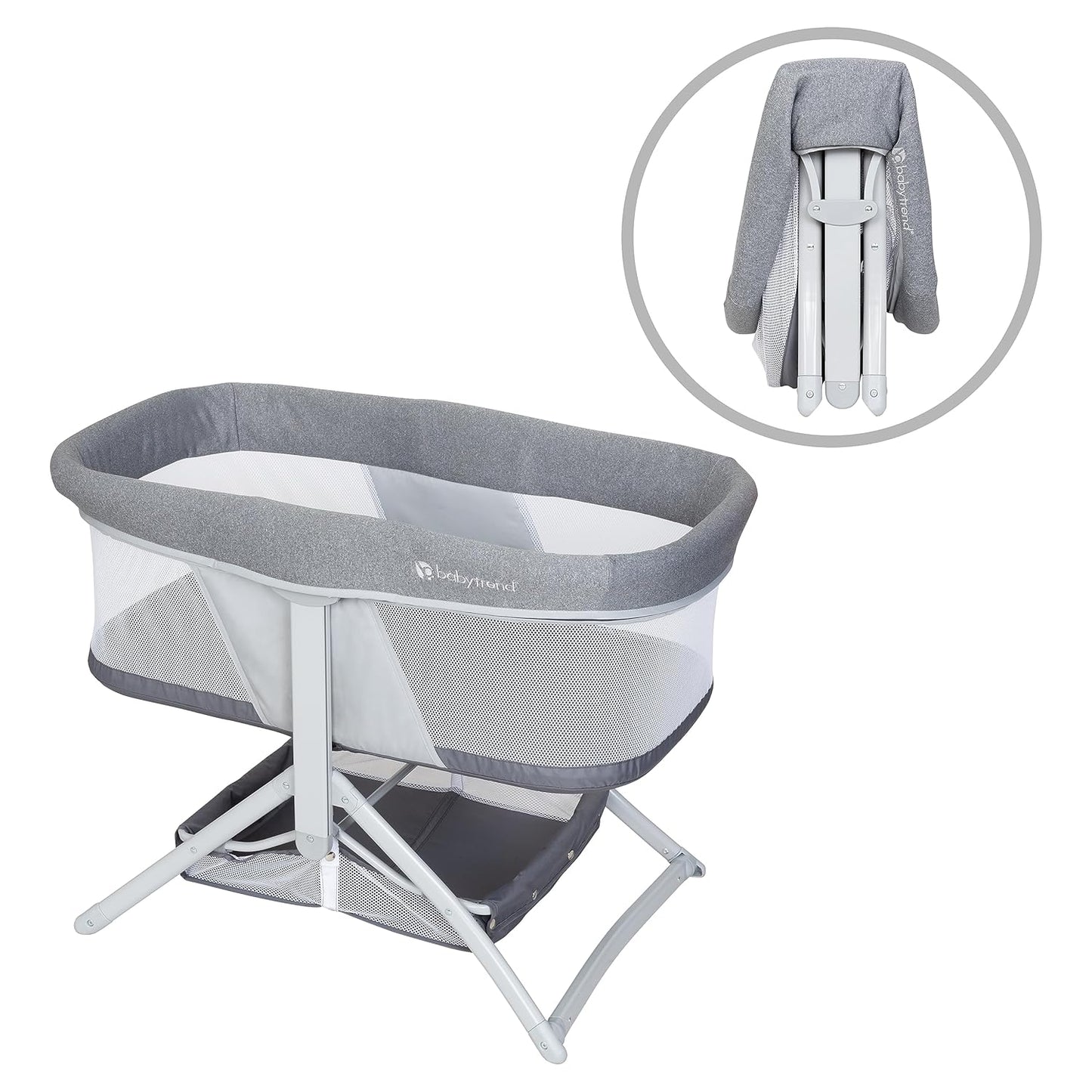New Baby Trend Quick - Fold 2 - in - 1 Rocking Bassinet (Shadow Stone Gray) - Kidsy