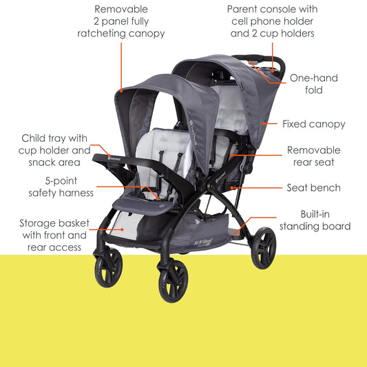 New Baby Trend Sit N’ Stand Double 2.0 Stroller (Dash Grey) - Kidsy